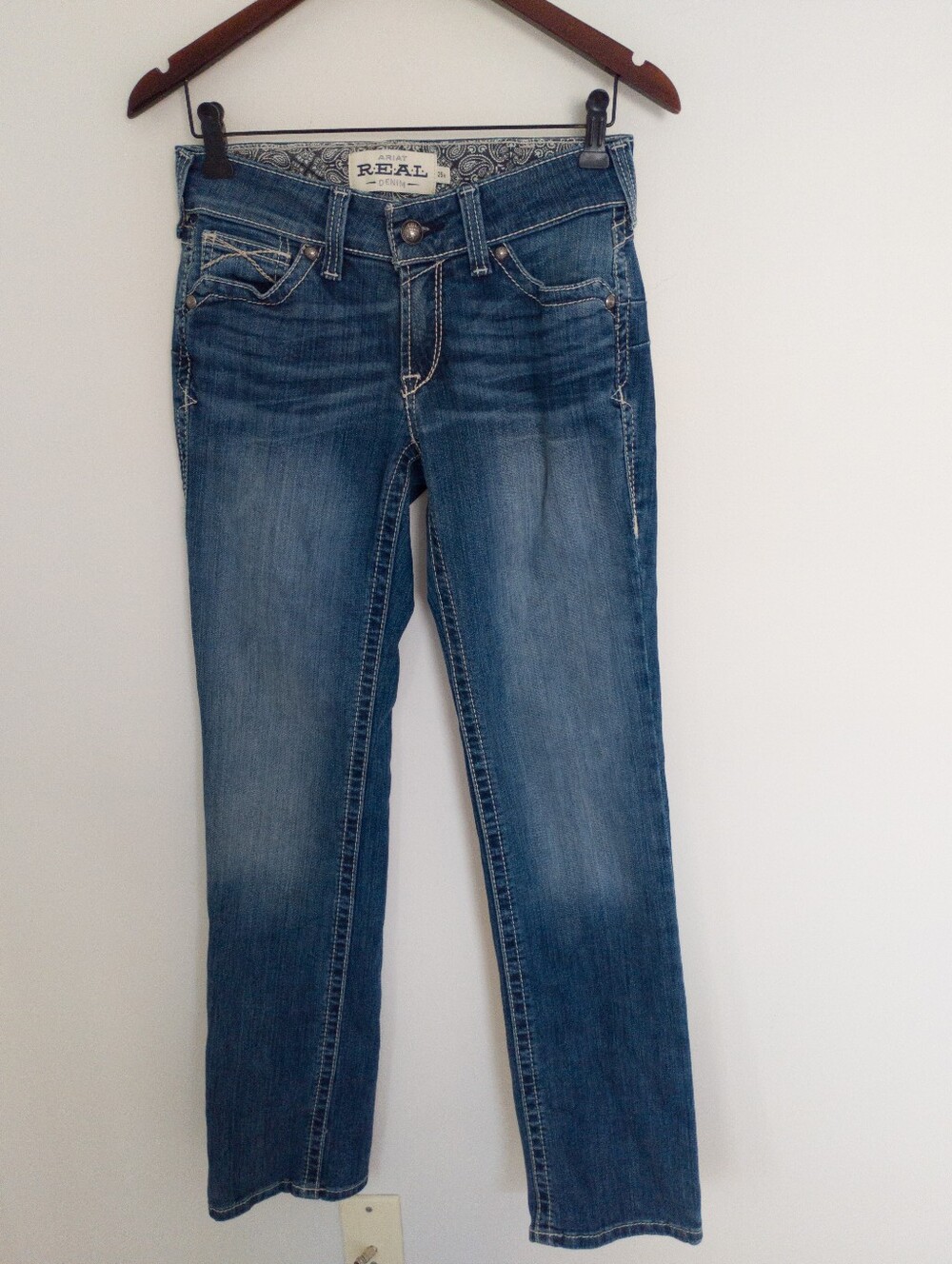 Ariat REAL Straight Icon Jeans 25 R Rainstorm Mid Rise Stretch Western Denim